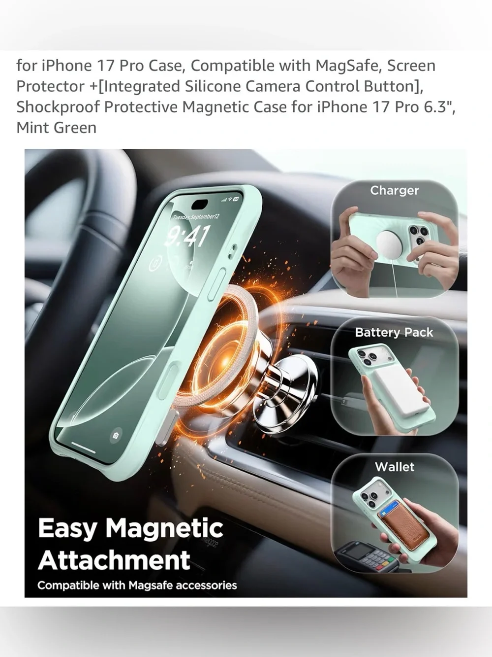 Mint Green iPhone 17 Pro Magnetic Silicone Case with Screen Protector NEW